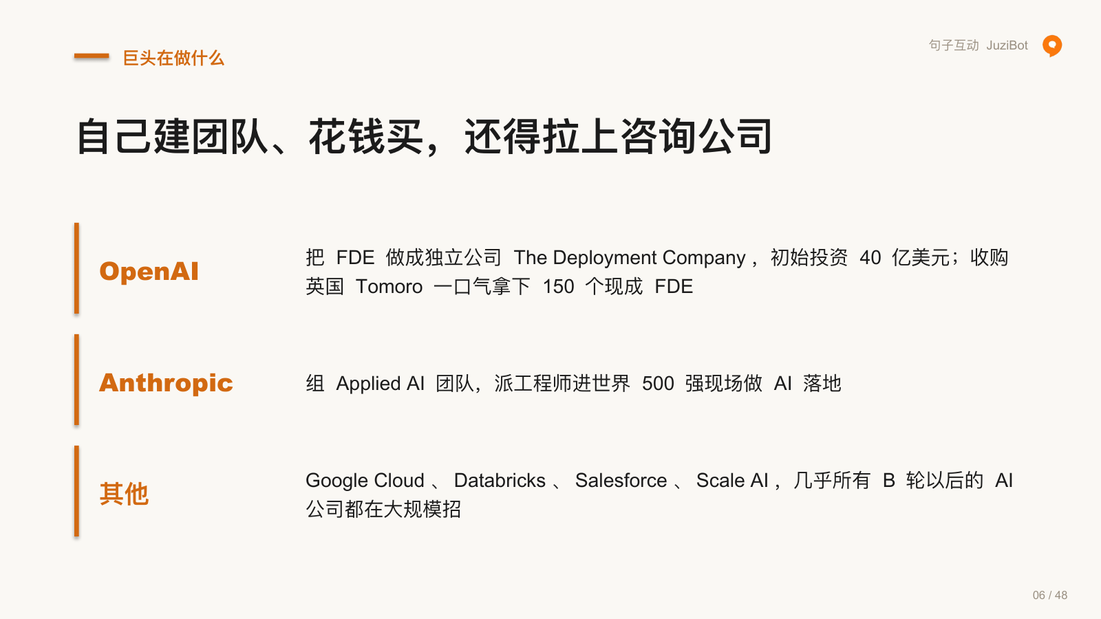 巨头在做什么 · 自己建团队、花钱买，还得拉上咨询公司